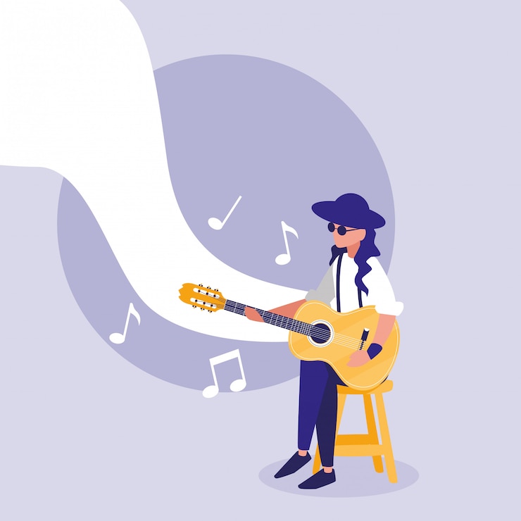 Vector musician man playing acoustic guitar