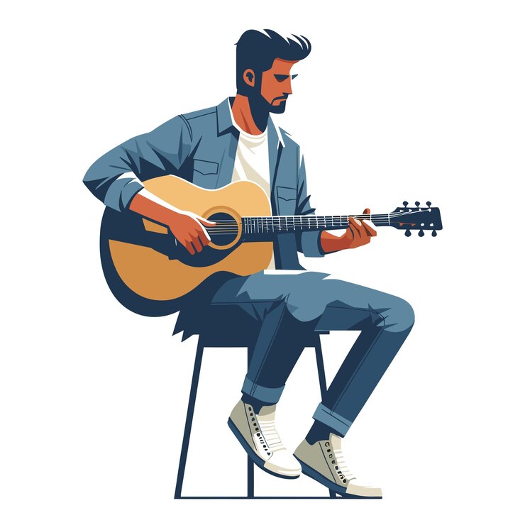 Vector musician man playing guitar acoustic vector illustration male guitarist performing music