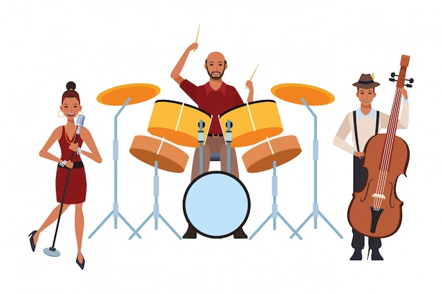 Vector musician playing drums bass and singing