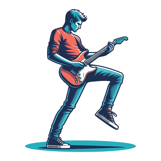 Vector musician playing electric guitar rockstar guitarist design vector illustration