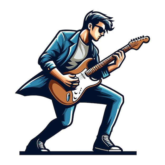 Musician playing electric guitar rockstar guitarist design vector illustration