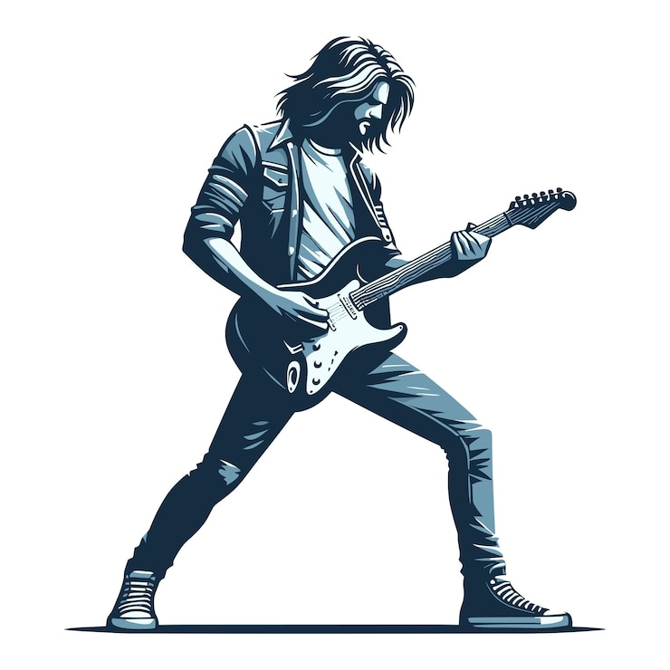 Vector musician playing electric guitar rockstar guitarist design vector illustration