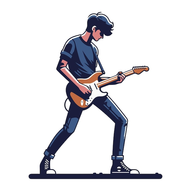 Musician playing electric guitar rockstar guitarist design vector illustration