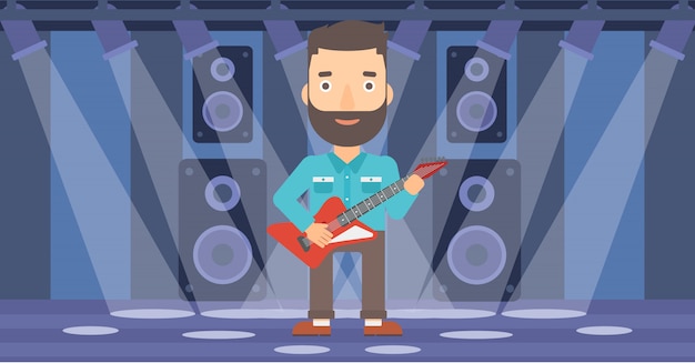 Vector musician playing electric guitar.