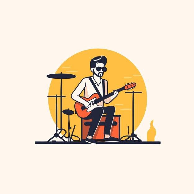 Vector musician playing the guitar vector illustration in flat design style