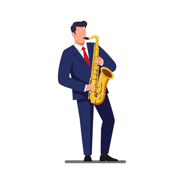 musician playing saxophone in formal attire minimal design vector art