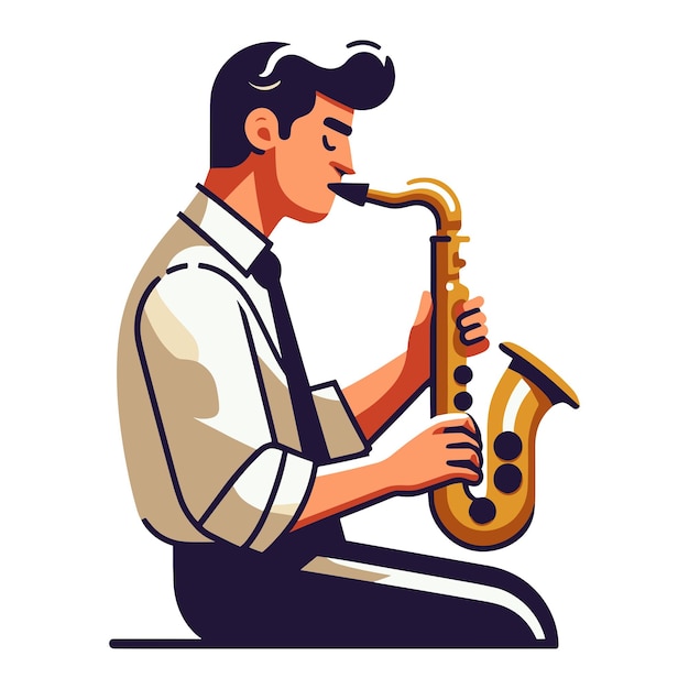 Musician playing saxophone music player performing solo holding sax instrument in hands