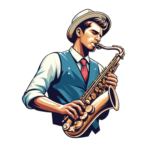 Musician playing saxophone music player performing solo holding sax instrument in hands