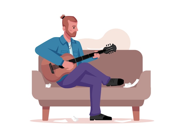 Vector musician plays guitar writes music