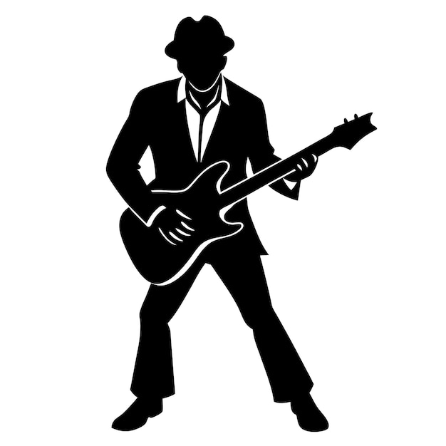 musician silhouette vector illustration with guitar