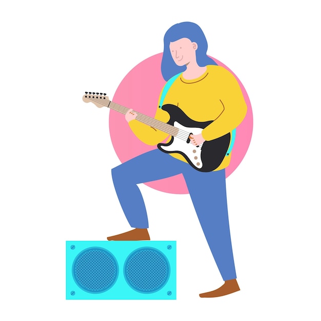 Musician with electric guitar character cartoon style for poster flyer festive Vector 10 eps