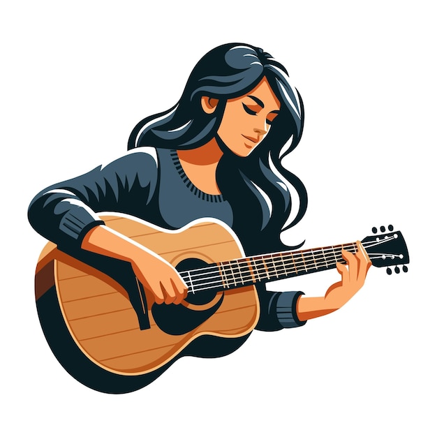 Musician woman playing guitar acoustic vector illustration female guitarist performing music