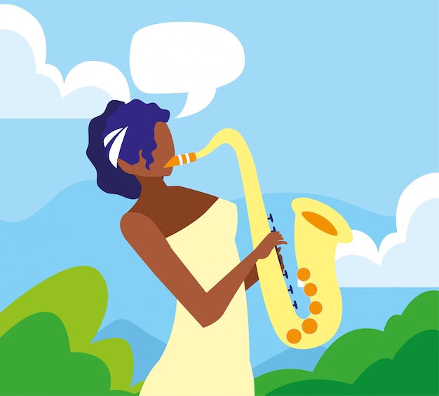 Sassofono donna musicista che suona musica