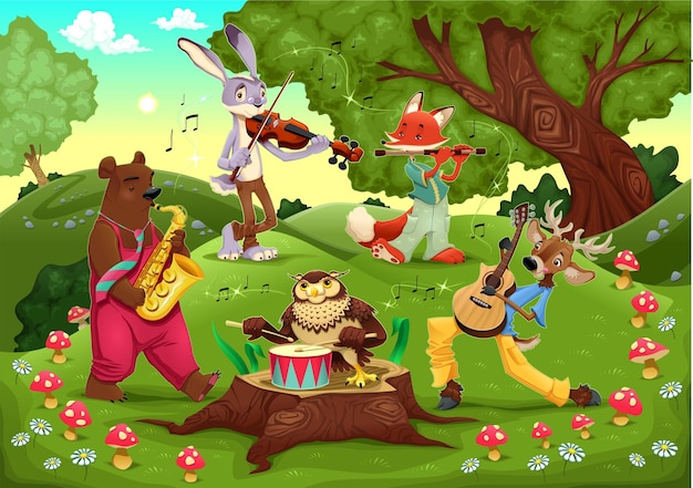 Musicians animals in the wood