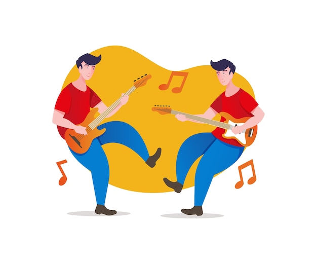 Vector musicians happy playing music together