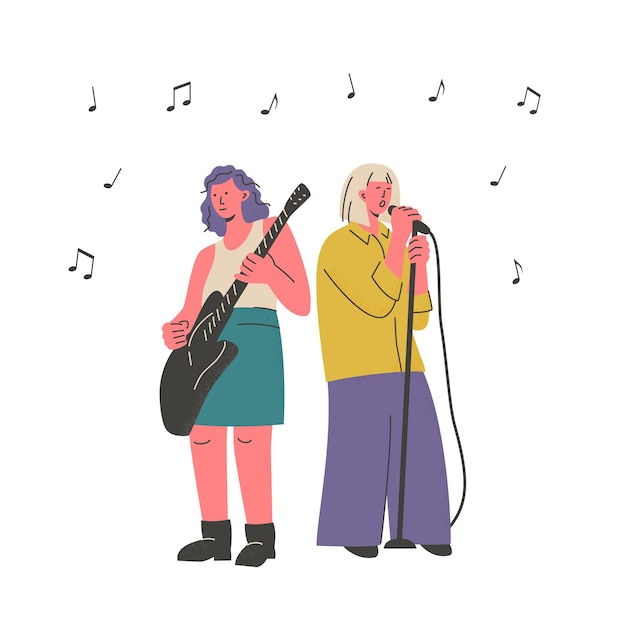 musicians playing the guitar, singing on stage. musical performance or show. music live concert