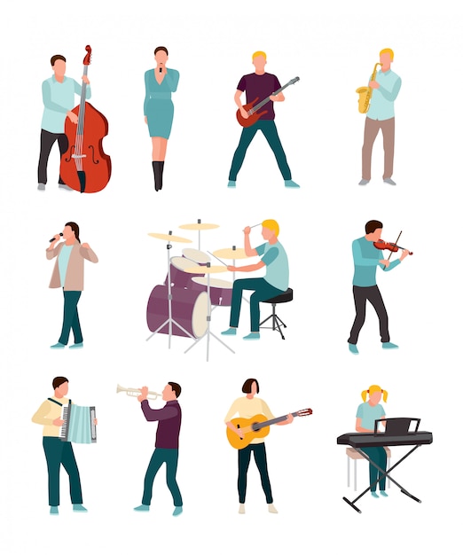 musicians and singers characters set isolated on white