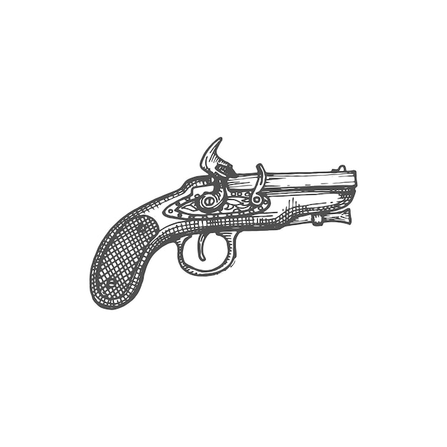 Vector musket gun weapon of pirates isolated sketch icon