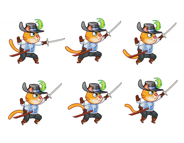 Vector musketeer cat sword man sprite