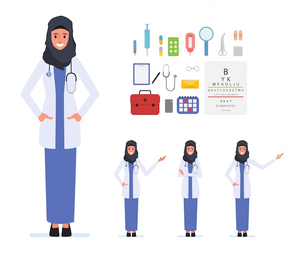 Muslim or arab doctor character medical staff.