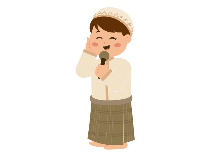 Vector 이슬람 소년 은 아단 을 불러 기도 하는 일러스트레이션