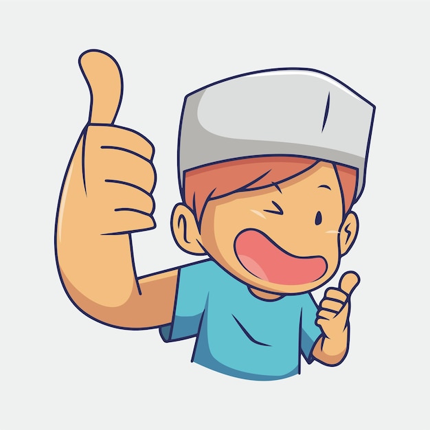 Muslim boy cartoon illustration giving thumbs up