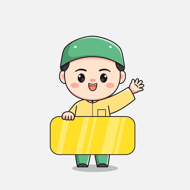 Muslim boy character with a board for text