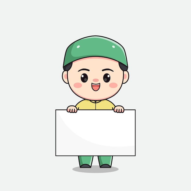 Muslim boy character with a board for text