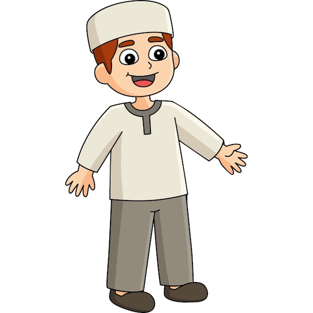 Muslim Boy in front of Mosque Cartoon Clipart