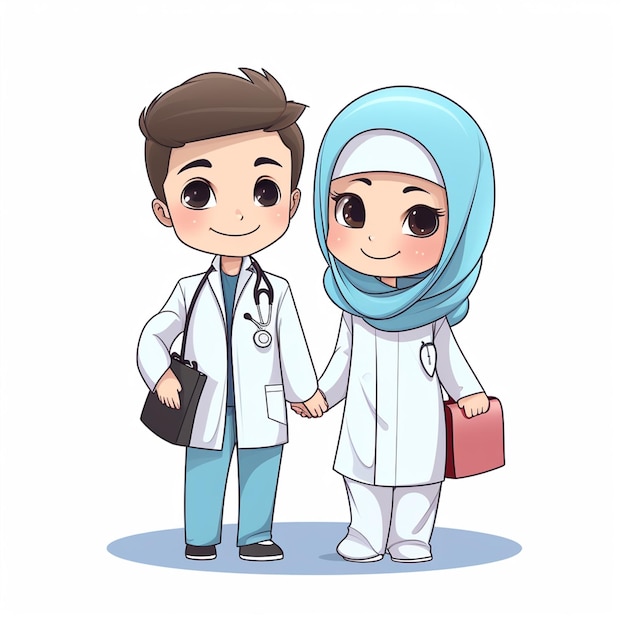 muslim boy and girl with hijab are working as doctor