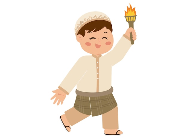 Vector muslim boy holding a torch illustration