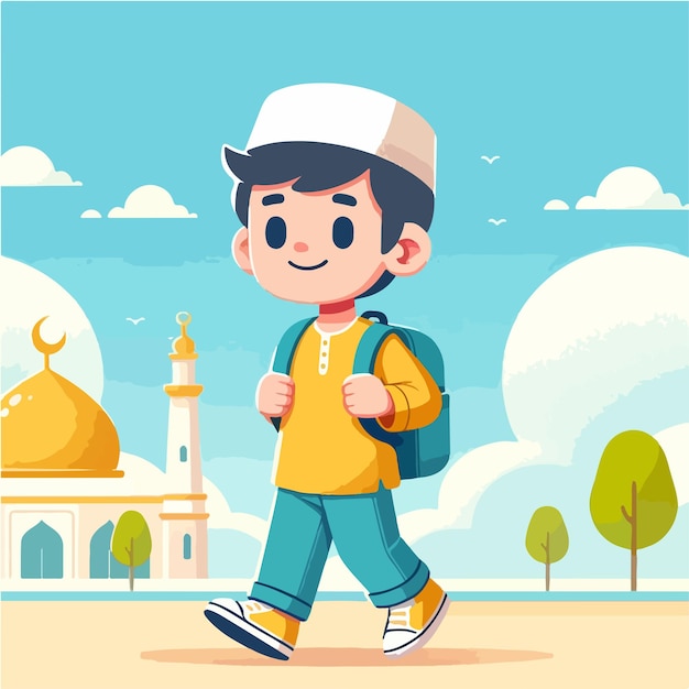 Vector muslim boy is walking