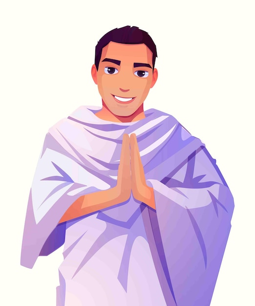 Vector muslim boy vector cartoon ready for hajj