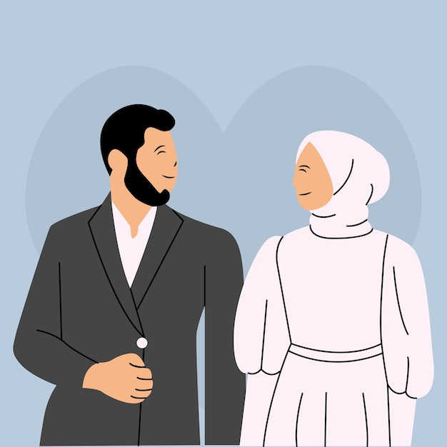 Vector muslim bride stare each other illustration