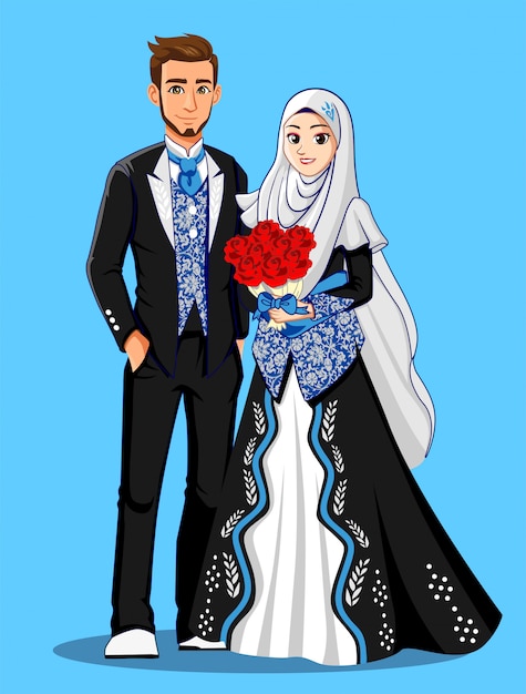 黒と銀の服を着たイスラム教徒の花嫁。