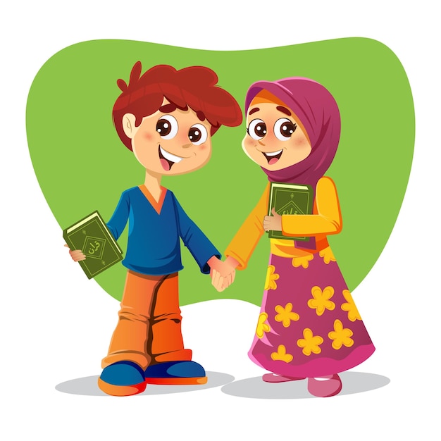 Muslim Brother and Sister Holding Holy Quran Books