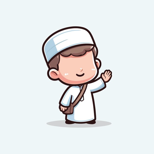 Vector muslim cartoon character waving hand flat vector illustration