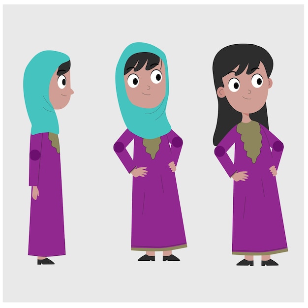 Vector muslim cartoon girl in flat vector design