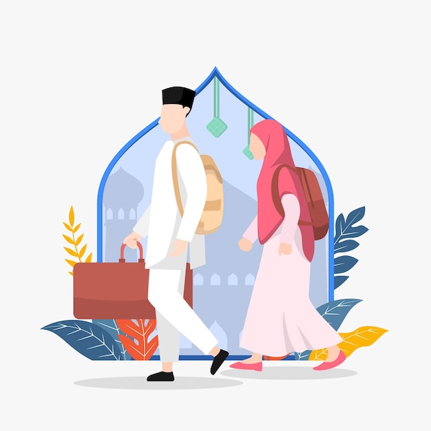 Vector muslim character homecoming vector flat illustration