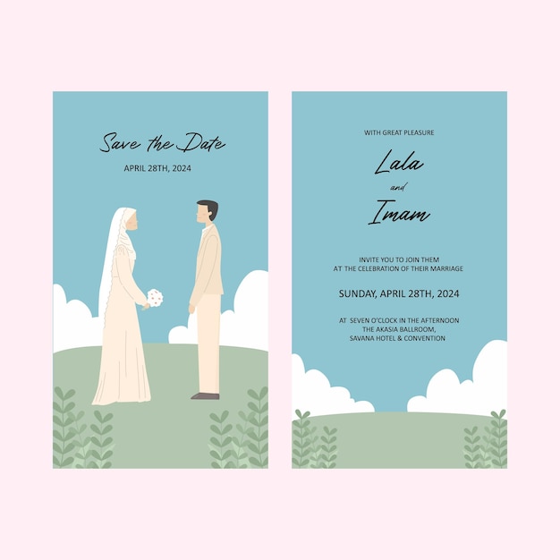 Vector muslim character wedding invitation