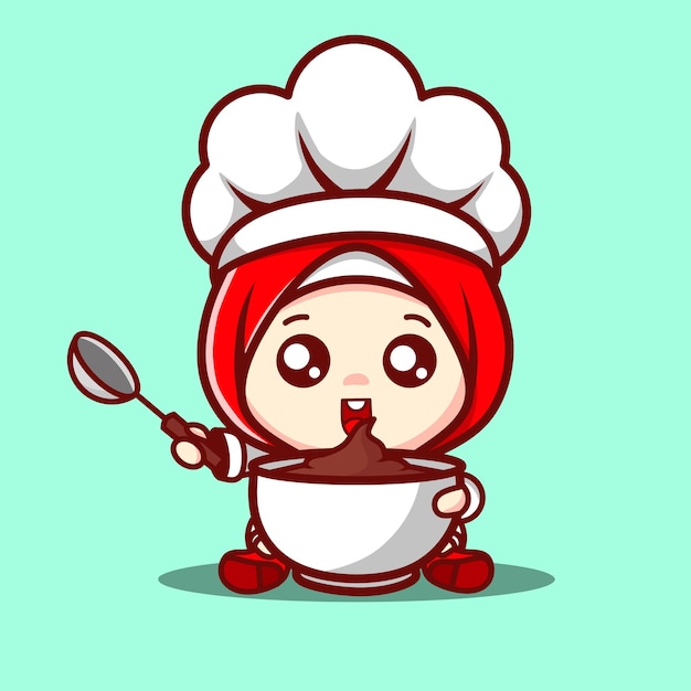 Muslim chef character is making a cake