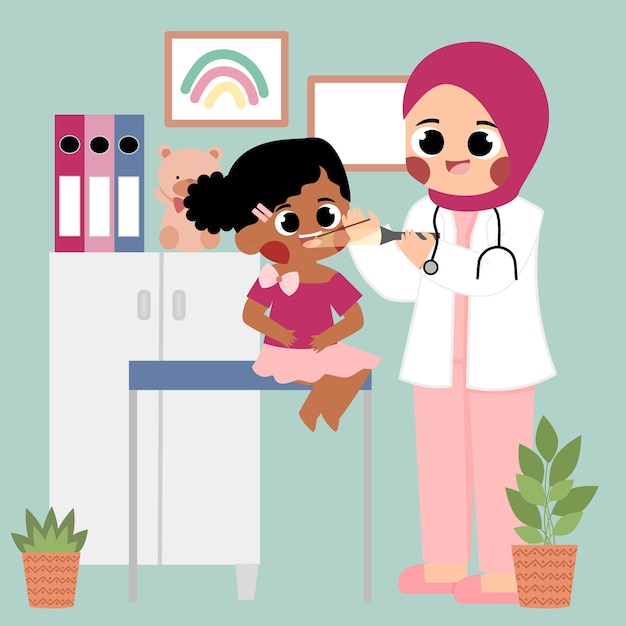 Vector muslim children doctor vector and illustration