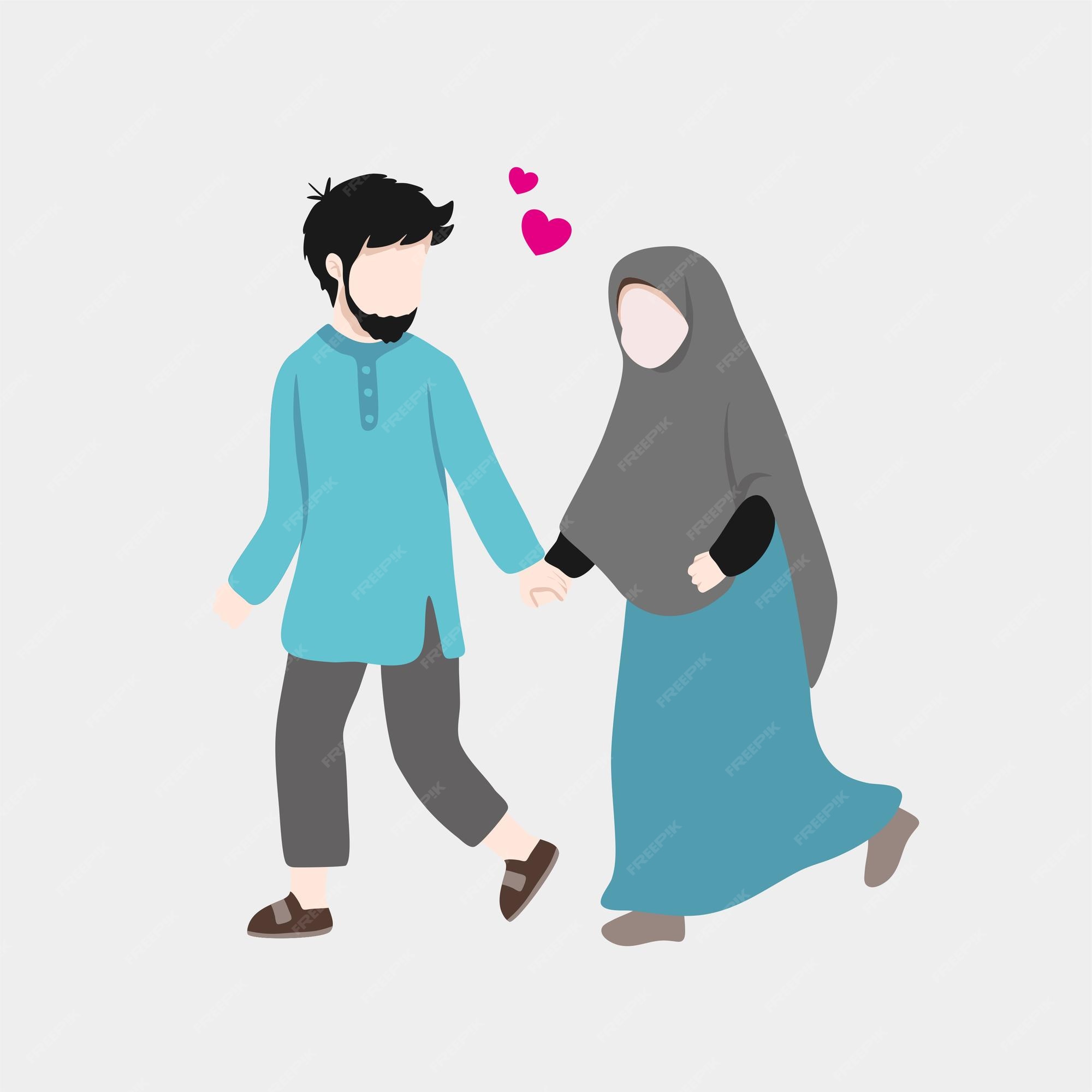 Premium Vector | Muslim couple cartoon character Premium Vector | Muslim couple cartoon character