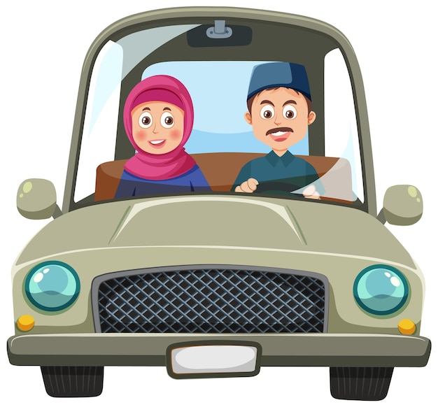 Muslim Couple Driving Car