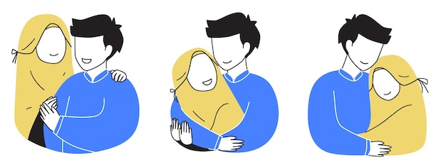 Muslim couple hugging each other illustration