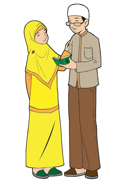 Muslim couple learning koran