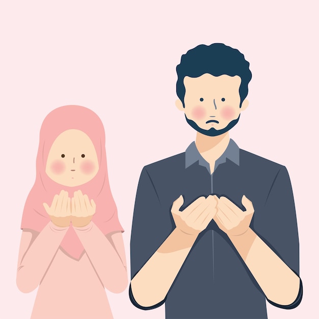 Vector muslim couple praying dua