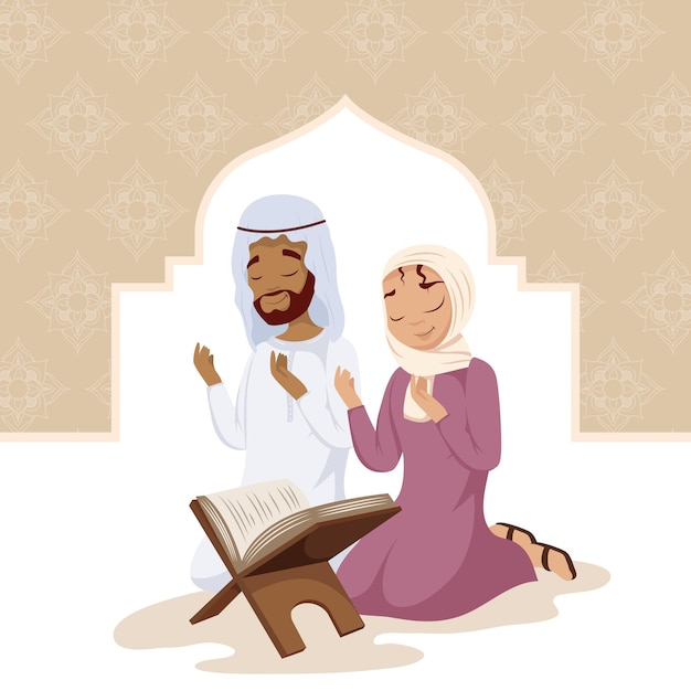 Vector muslim couple praying