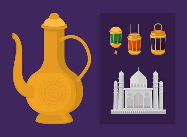 Vector muslim culture icons set