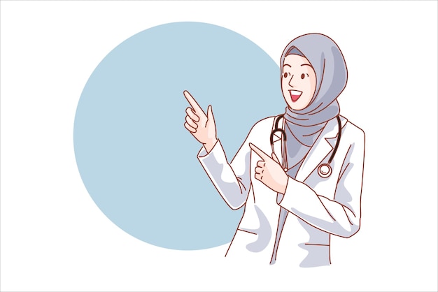 Premium Vector | Muslim doctor personality, friendly smiling medical staff.  in white coat. vector cartoon.